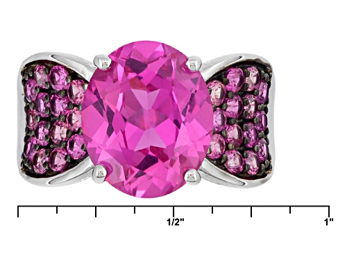 6.08ctw Oval And Round Lab Created Pink Sapphire Sterling Silver Ring - Size 12