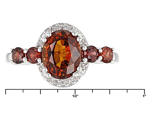 1.76ct Oval Hessonite And .45ctw Round Red Garnet With .11ctw Round White Zircon Silver Ring - Size 9