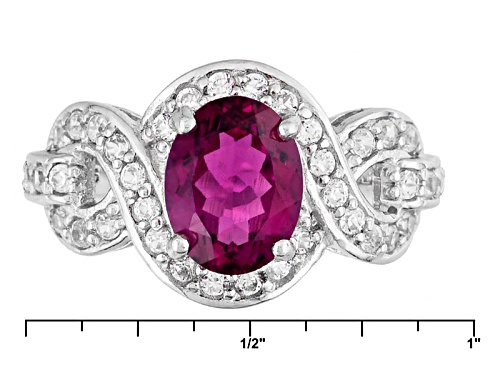 1.61ct Oval Lab Created Bixbite With .68ctw Round White Zircon Sterling Silver Ring - Size 9