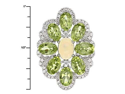 3.79ctw Oval Ethiopian Opal, Oval Manchurian Peridot™, And White Zircon Silver Pendant With Chain