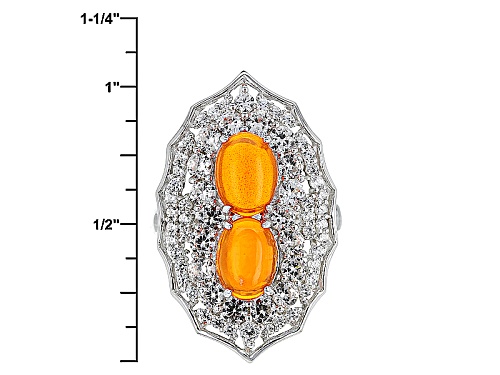 1.27ctw Oval Orange Ethiopian Opal Cabochon With 1.90ctw Round White Zircon Sterling Silver Ring - Size 7