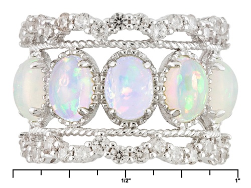 2.16ctw Oval Cabochon Ethiopian Opal With 1.11ctw Round White Zircon Sterling Silver Ring - Size 5