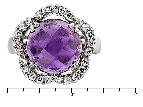 5.81ctw Round Checkerboard Cut African Amethyst With .84ctw Round White Zircon Sterling Silver Ring - Size 8