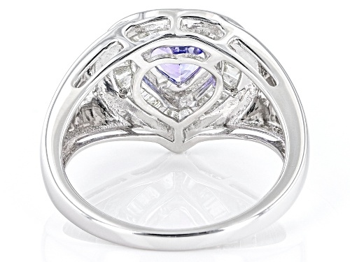 0.71ct Tanzanite With 0.36ctw Tapered Baguette White Diamond Rhodium Over 10K White Gold Heart Ring - Size 6