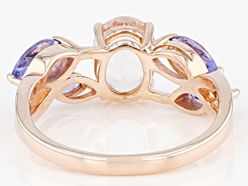0.90ct Oval Cor-De-Rosa Morganite™ With 0.99ctw Marquise Tanzanite 10K Rose Gold Ring - Size 7