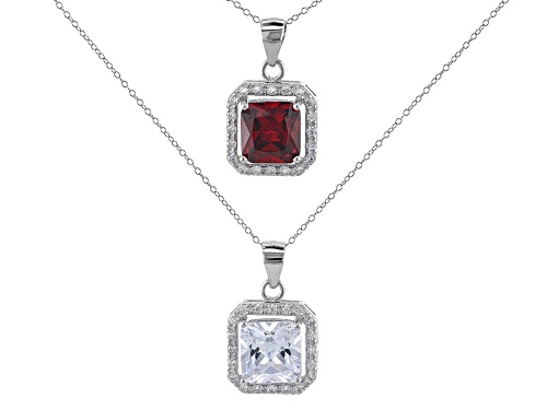Bella Luce ® Ruby And White Diamond Simulants Rhodium Over Sterling Pendants With Chain- Set of 2