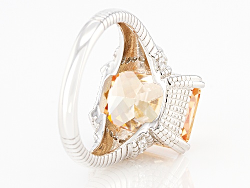Bella Luce ® 12.40ctw Champagne and White Diamond Simulant Rhodium Over Sterling Silver Ring - Size 5