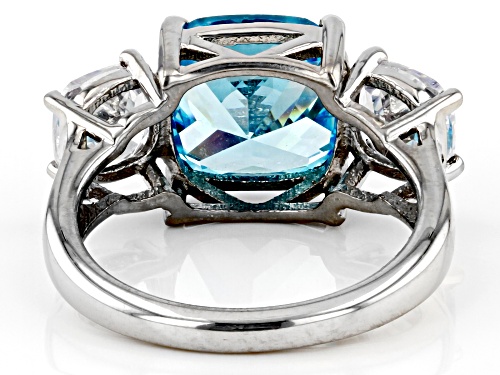 Bella Luce® 9.22ctw Aquamarine And White Diamond Simulants Rhodium Over Silver Ring (5.59ctw DEW) - Size 10