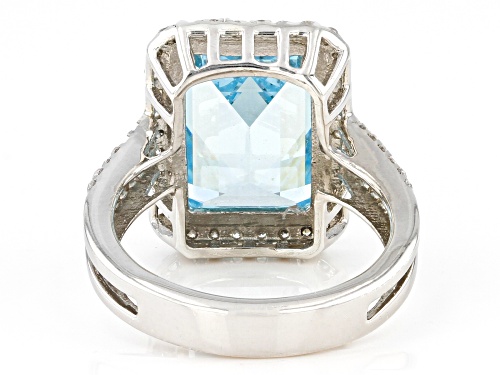 Bella Luce® 12.18ctw Aquamarine And White Diamond Simulants Rhodium Over Silver Ring (7.38ctw DEW) - Size 11