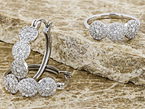 Bella Luce® 1.99ctw White Diamond Simulant Rhodium Over Sterling Silver Earrings and Ring Set