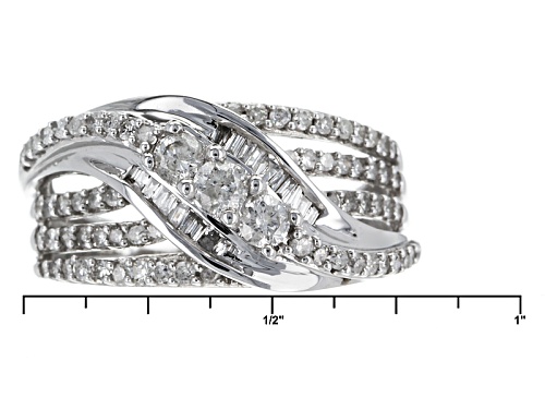 .77ctw Round & Baguette White Diamond 14k White Gold Crossover Ring - Size 7