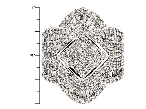 2.20ctw Round And Baguette White Diamond 10k White Gold Cluster Ring - Size 6