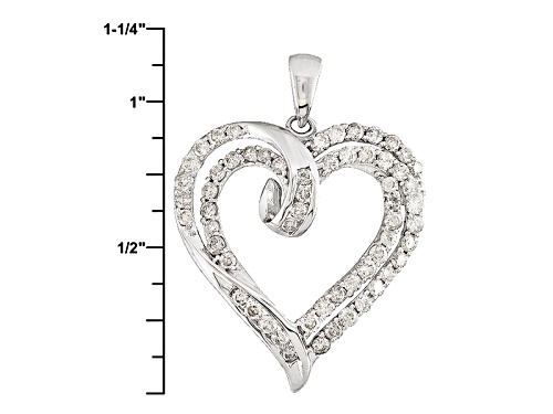 1.00ctw Round White Diamond 10k Whit Gold Heart Pendant With 18 Inch Rope Chain