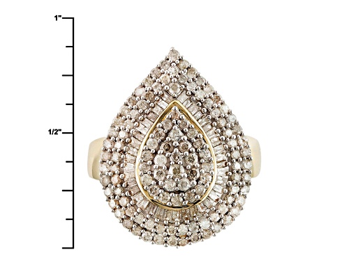 1.25ctw Round And Baguette White Diamond 10k Yellow Gold Ring - Size 8