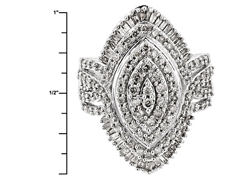 1.50ctw Round And Baguette White Diamond 10k White Gold Ring - Size 6