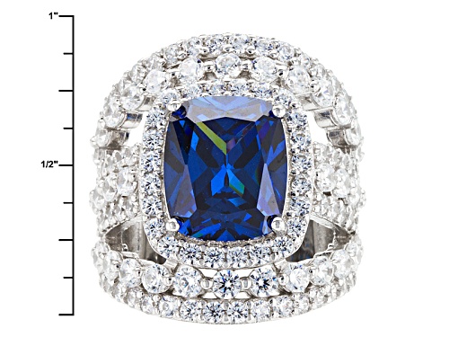 Bella Luce ® 15.90ctw Blue And White Diamond Simulants Rhodium Over Silver Ring (9.56ctw Dew) - Size 5