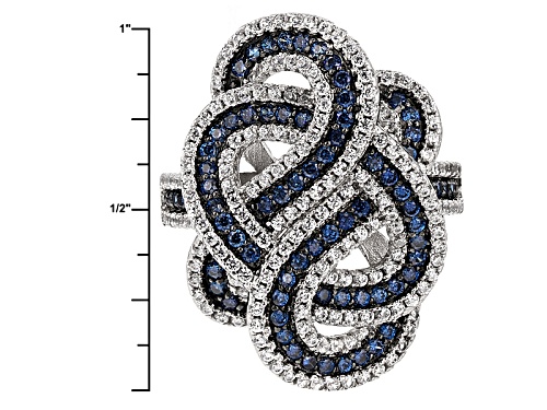 Bella Luce®2.45ctw Blue And White Diamond Simulants Rhodium Over Sterling Silver Ring(1.82ctw Dew) - Size 5