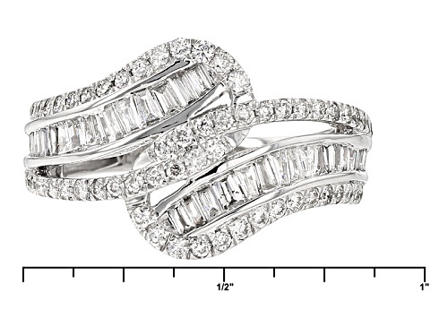 1.00ctw Round And Baguette White Diamond 14k White Gold Ring - Size 7