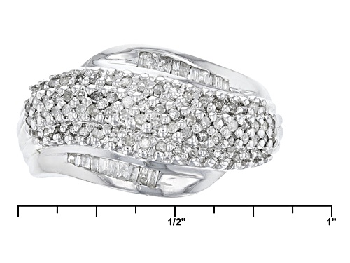.33ctw Round And Baguette White Diamond Rhodium Over Sterling Silver Ring - Size 6