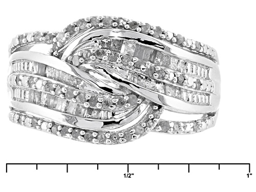 .50ctw Round And Baguette White Diamond Rhodium Over Sterling Silver Ring - Size 8