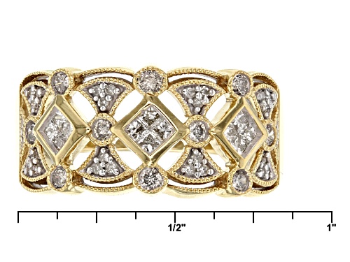 .50ctw Round And Princess Cut White Diamond 10k Yellow Gold Ring - Size 7