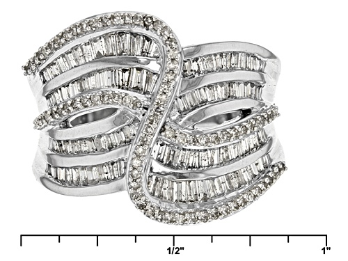 1.00ctw Round And Baguette White Diamond 10k White Gold Ring - Size 7