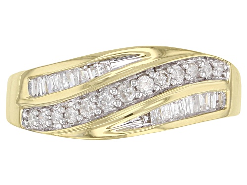 0.33ctw Round and Baguette White Diamond 10k Yellow Gold Ring - Size 8