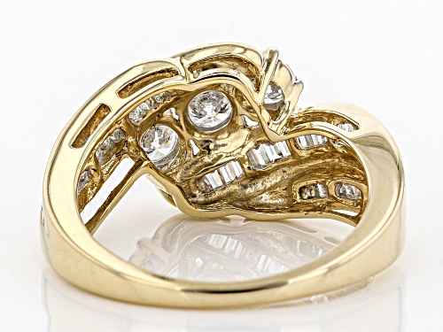 1.00ctw Round And Baguette White Diamond 10K Yellow Gold Ring - Size 7