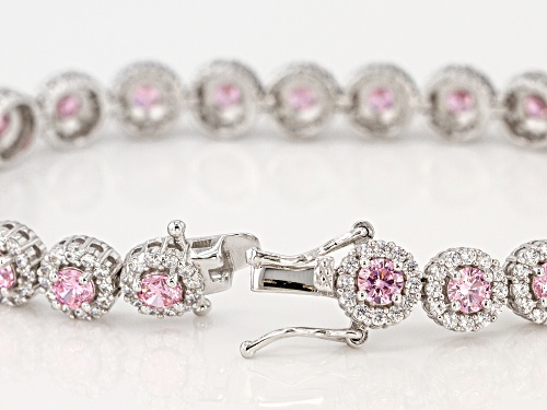 Bella Luce®16.14ctw Pink and White Diamond Simulants Rhodium Over Sterling Silver Bracelet - Size 8