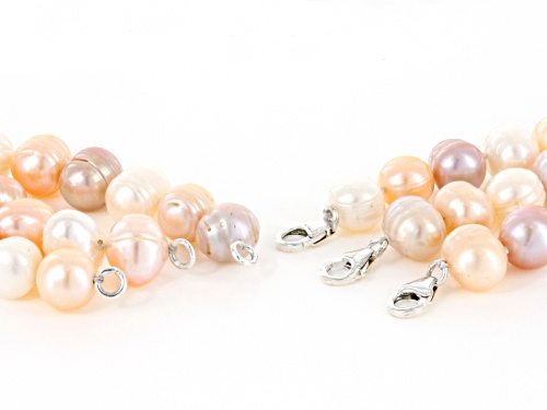10-12mm Multi-Color Cultured Freshwater Pearl Sterling Silver 18, 24, 36 Inch Necklace & Earring Set