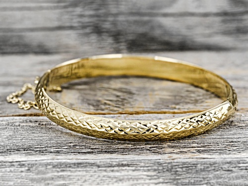 18K Yellow Gold Over Sterling Silver Diamond Cut Hinged Bangle Bracelet - Size 8