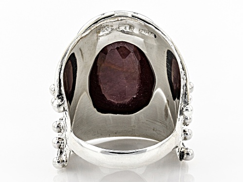 16.52ct Oval Indian Ruby Sterling Silver Solitaire Ring - Size 7