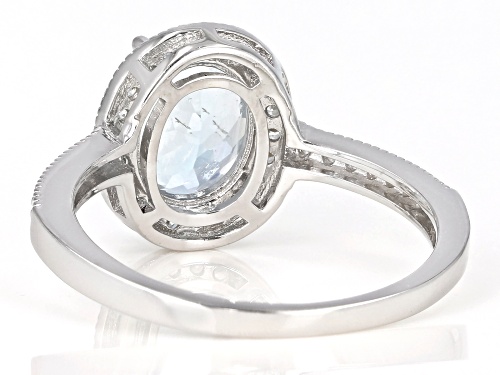 1.40ctw Oval Aquamarine With 0.40ctw Round White Zircon Rhodium Over Sterling Silver Ring - Size 8