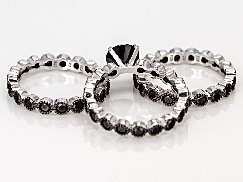 6.54ctw Round Black Spinel Rhodium Over Sterling Silver Set of 3 Stackable Rings - Size 9