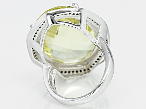 22ct Oval Lemon Quartz With 0.5ct Black Spinel Rhodium Over Sterling Silver Ring - Size 6