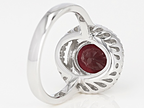 3.49ct Oval Mahaleo® Ruby With 0.51ctw Round White Zircon Rhodium Over Silver Ring - Size 9