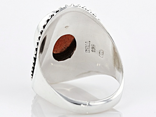 14x10mm Oval Cabochon Orange Sunstone Sterling Silver Ring - Size 5