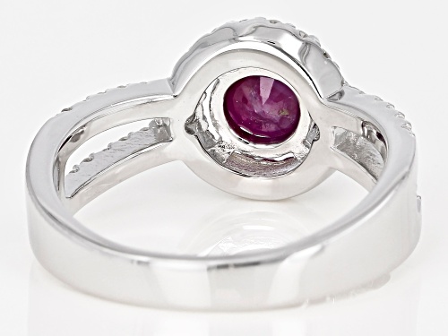 1.25ct  Round Burmese Ruby With .75ctw Round White Zircon Rhodium Over Sterling Silver Ring - Size 10