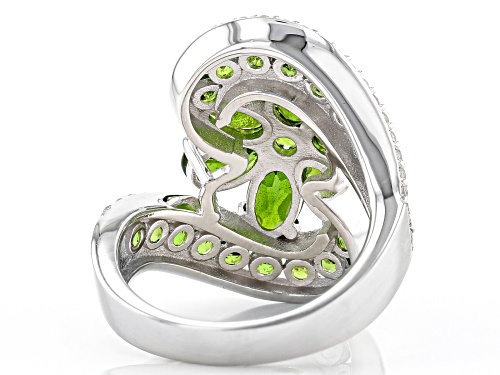 4.00ct Oval & Round Russian Chrome Diopside With .75ctw Round White Zircon Rhodium Over Silver Ring - Size 10