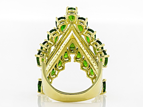 6.03Ctw Pear Chrome Diopside W/ 0.61ctw Round White Zircon 18k Yellow Gold Over Sterling Silver Ring - Size 7