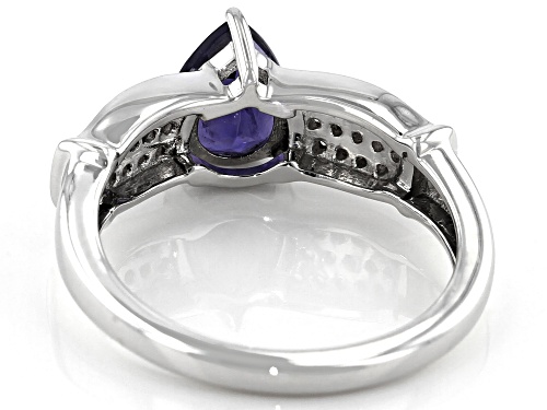 1.00ctw Pear Shape Iolite With 0.33ctw Round White Zircon Rhodium Over Sterling Silver Ring - Size 10