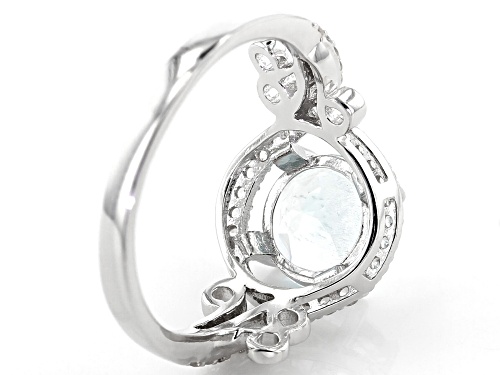 1.70ctw Round Aquamarine With .38ctw Round White Zircon Rhodium Over Sterling Silver Ring - Size 6