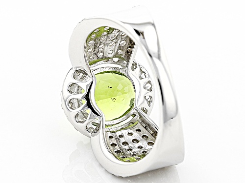 2.80ct Oval Peridot With 1.83ctw Round White Zircon Sterling Silver Ring - Size 11
