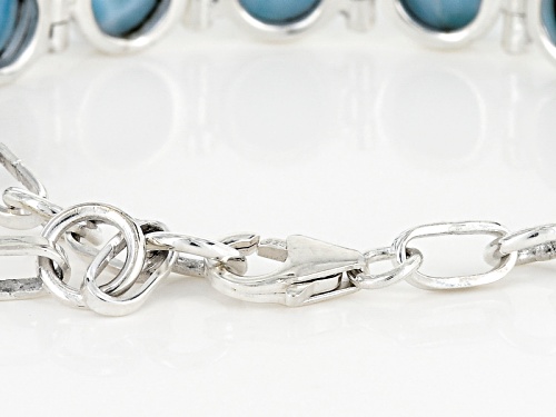 8mm Round Cabochon Larimar Sterling Silver Bracelet - Size 7
