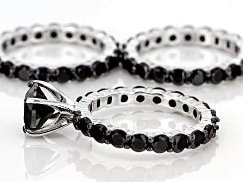 11.25ctw Round Black Spinel Rhodium Over Sterling Silver Set Of Three Eternity Band Style Rings - Size 7