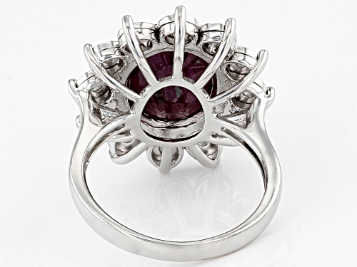 4.95ct Oval Indian Ruby With .10ctw  Round White Diamond Rhodium Over Sterling Silver Ring - Size 9
