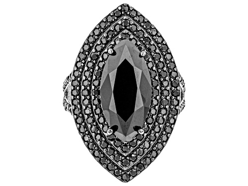 9.50ct Marquise And 2.53ctw Round Black Spinel Sterling Silver Ring - Size 5