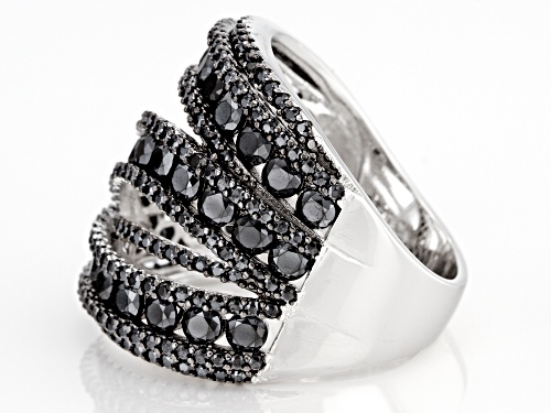 5.07CTW ROUND BLACK SPINEL RHODIUM OVER STERLING SILVER RING - Size 7