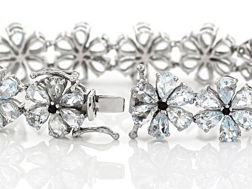 26.52CTW AQUAMARINE WITH .65CTW BLUE SAPPHIRE RHODIUM OVER SILVER FLORAL BRACELET - Size 7.25