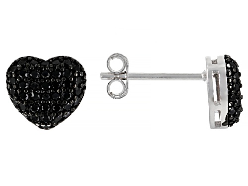 1.94CTW ROUND BLACK SPINEL RHODIUM OVER STERLING SILVER HEART ETERNITY RING & EARRING SET - Size 10